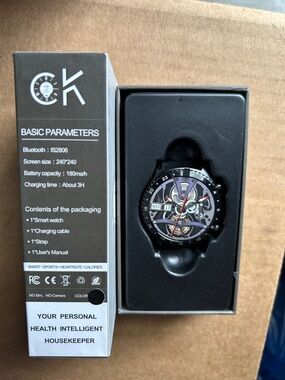 Black Men's Watch with Skeleton-Style Dial and Purple Accents